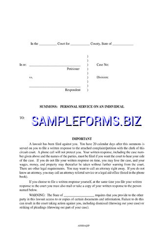 Arkansas Divorce Summons Form pdf free
